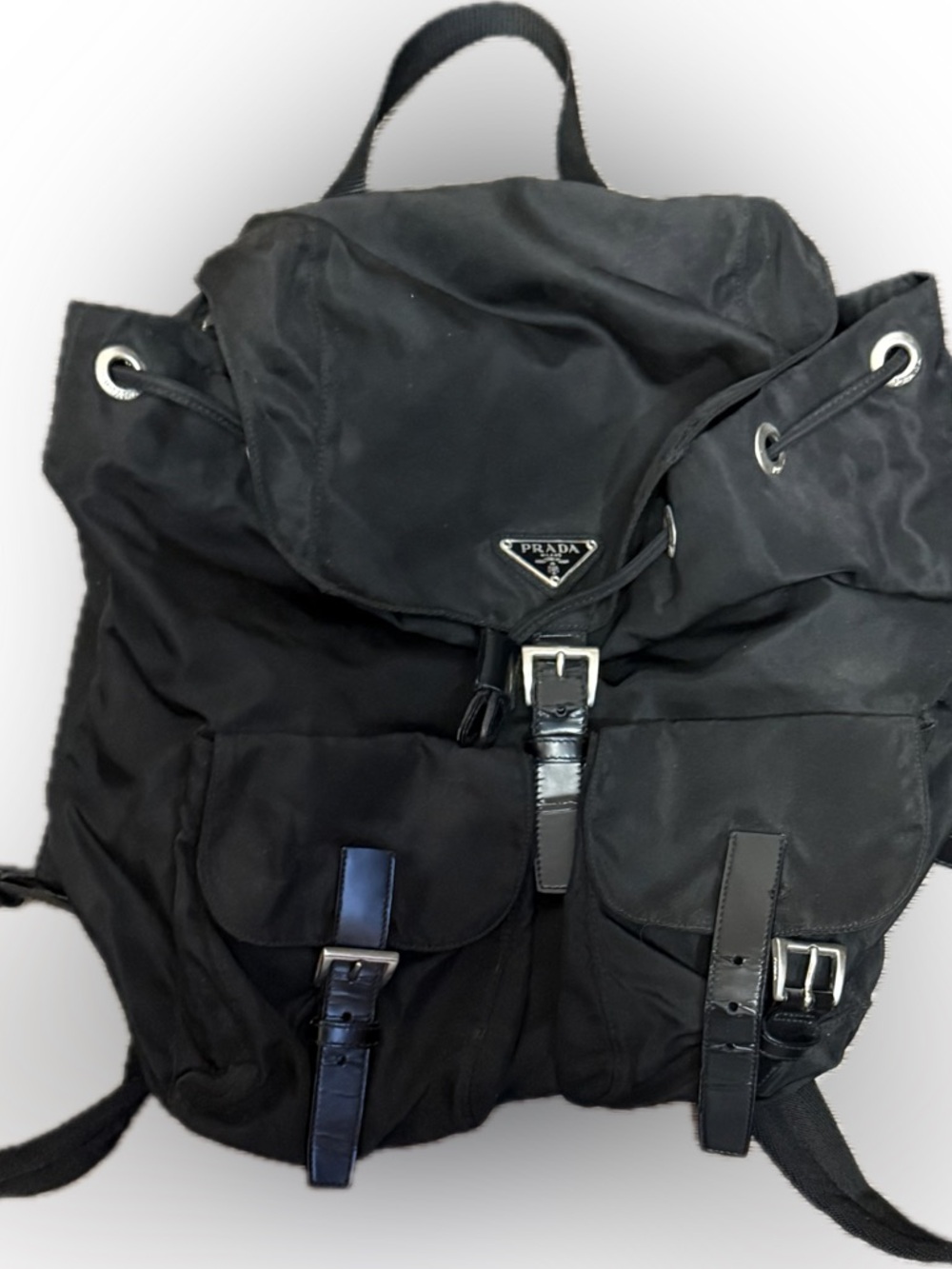 Prada Black Nylon Tessuto Backpack w/Front Buckle Pockets - Authentic - BN